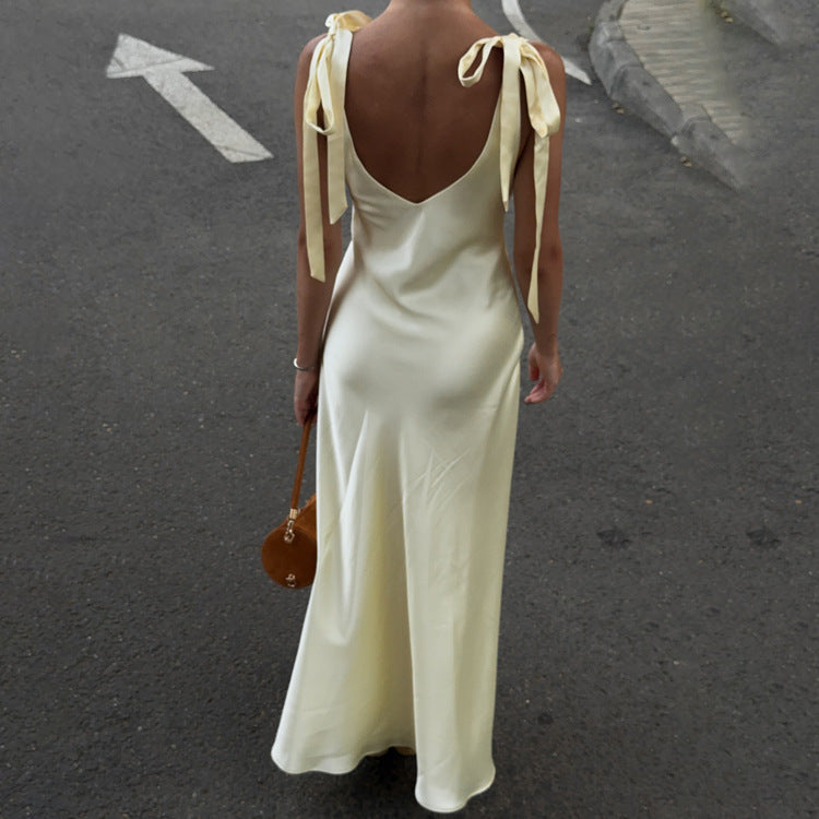 V-neck  Backless Sleeveless Dress With Tie