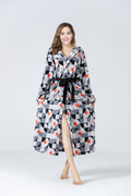 RONGTAI Womens Plush Fleece Hooded Bathrobe, Thick Nightgown Long Robe Sleepwear With Two Side Pockets And Belt