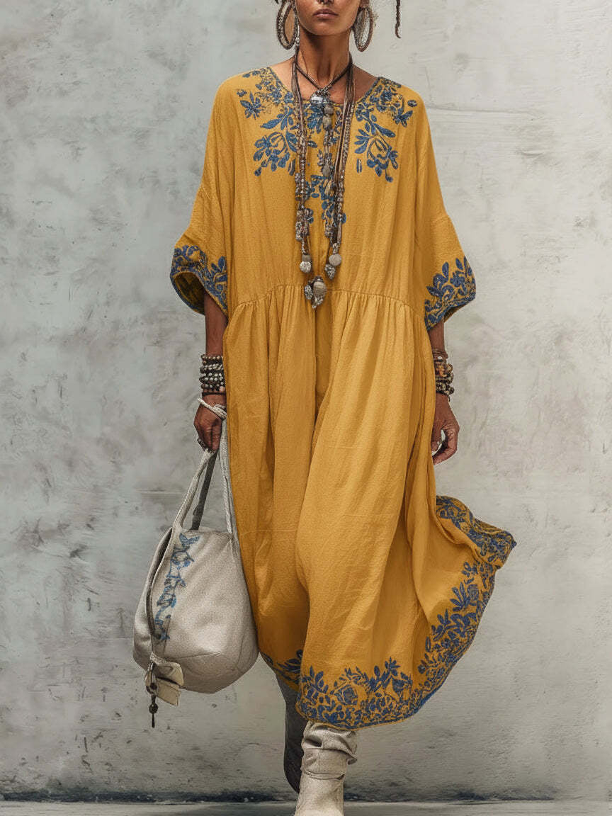 Elegant Round-neck Printed Dress