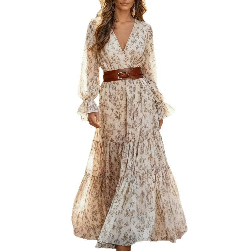 Spring Printed V-Neck Dress
