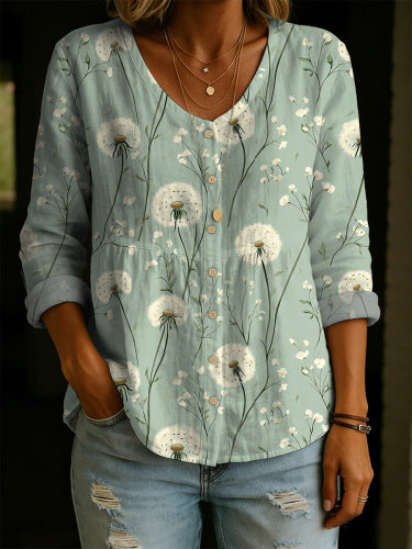 Floral 3D Printed Henley Shirt