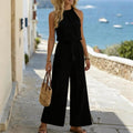 Tasselled Lace-up Pocketed Wide-leg Casual Jumpsuit