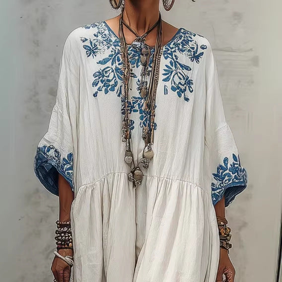 Elegant Round-neck Printed Dress