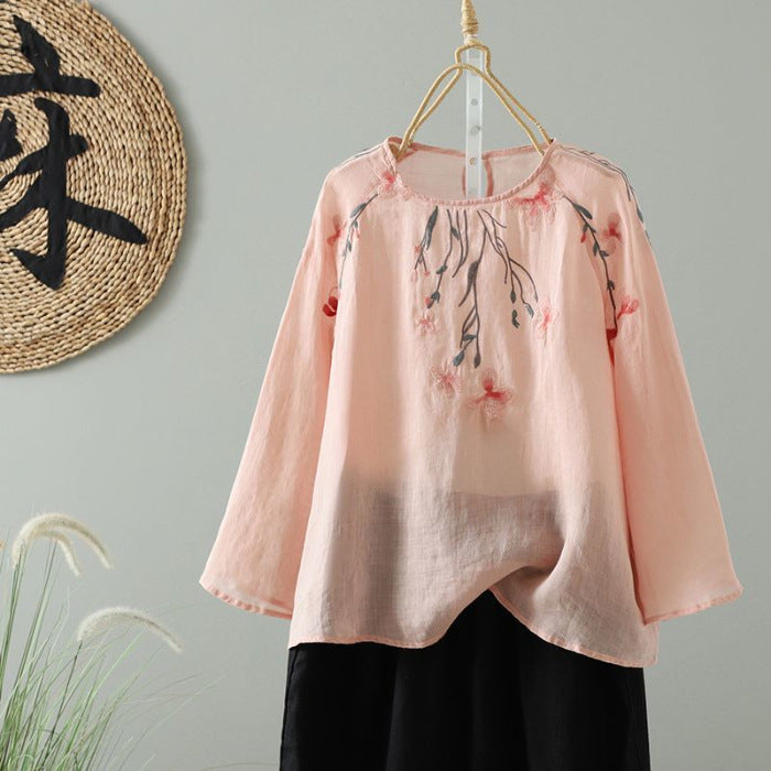 Embroidered Sun-Protective Long-Sleeve Shirt