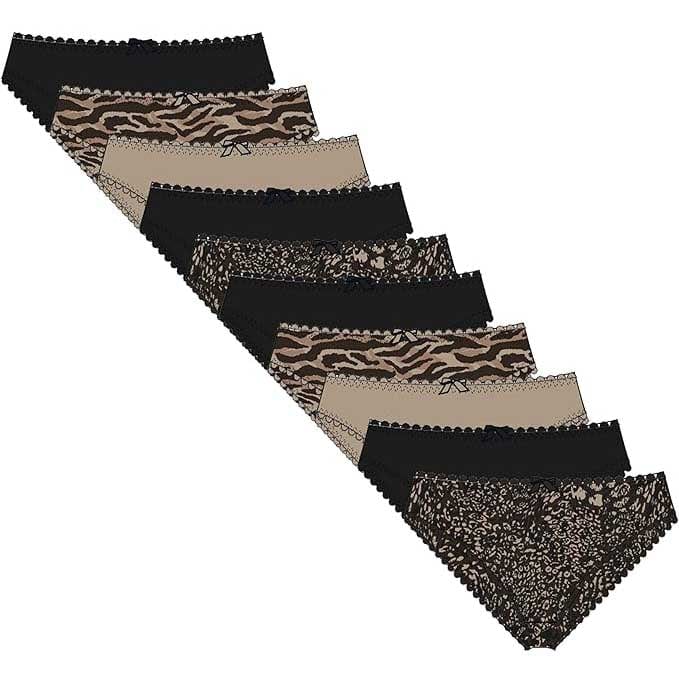Dreamer Women's 10 Pack Animal Print Briefs Zebra Leopard Cotton Low Rise Knickers Set For Everyday Comfort And Breathability