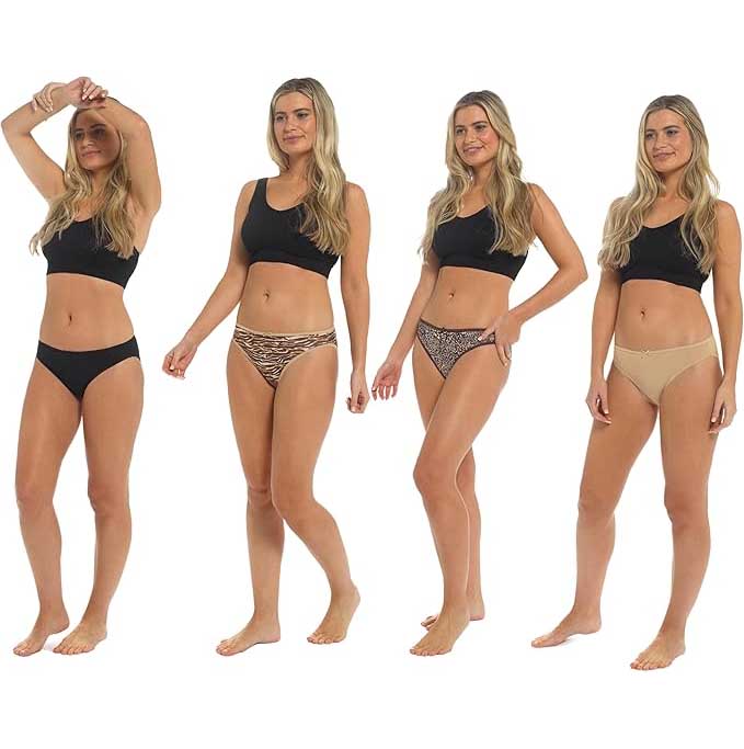 Dreamer Women's 10 Pack Animal Print Briefs Zebra Leopard Cotton Low Rise Knickers Set For Everyday Comfort And Breathability