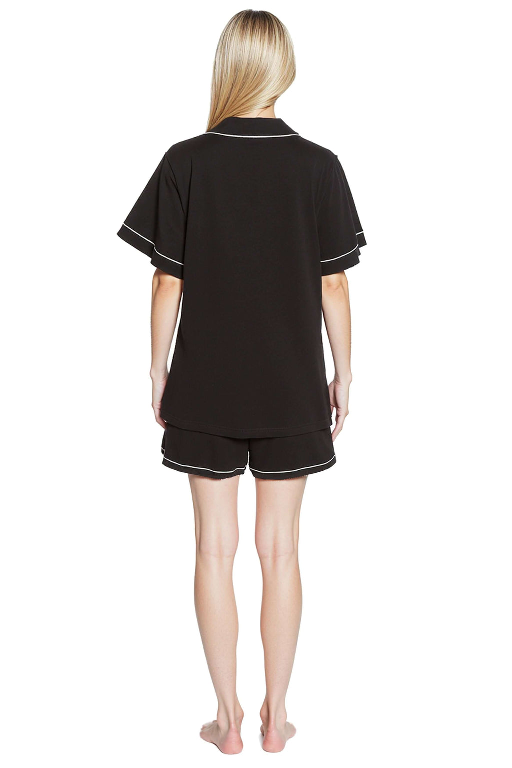 Daisy Dreamer Women's Black Short Pyjama Set - Super Soft Sleepwear with Button Up Top and Shorts With Pockets Relaxed Fit