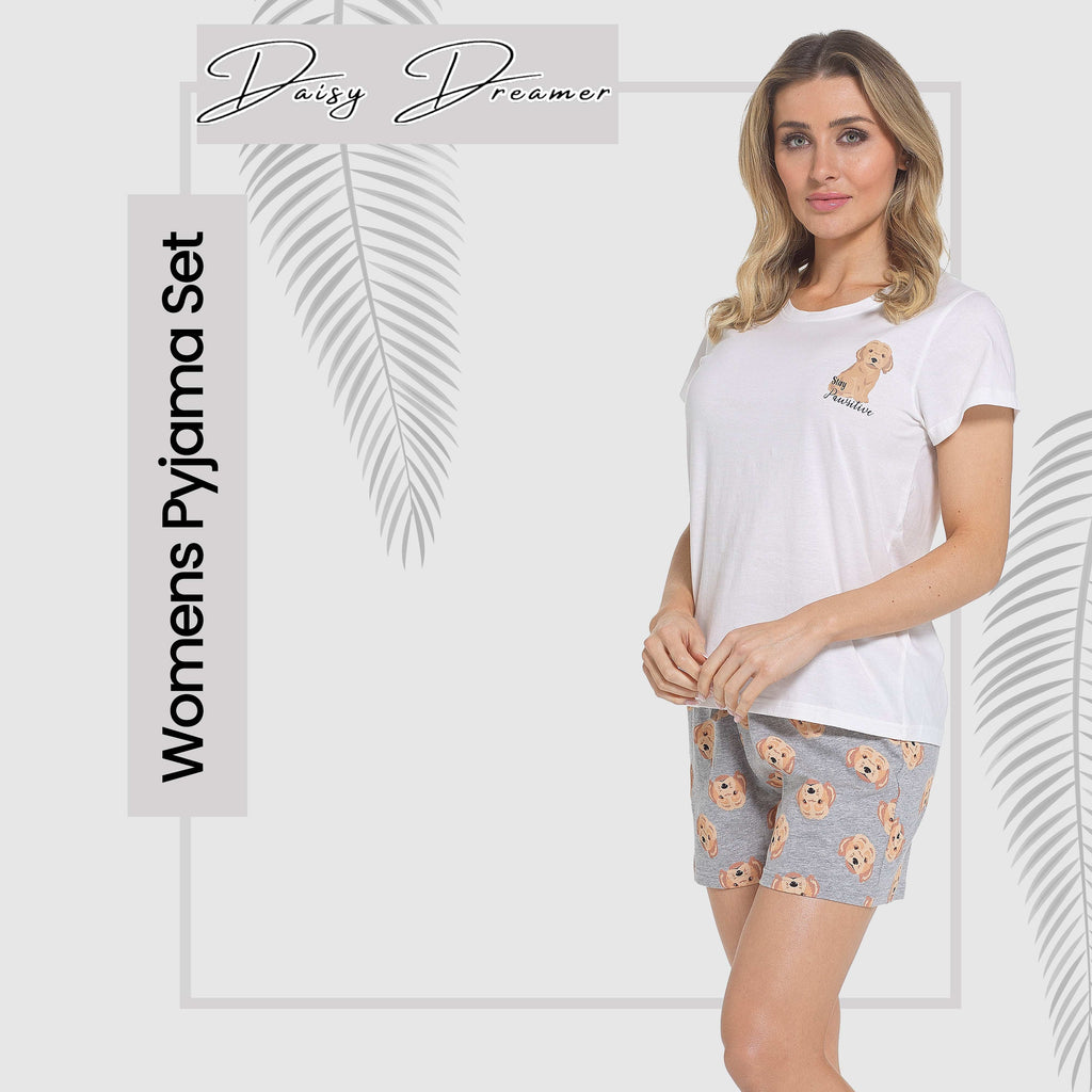 Daisy Dreamer Women's Cockapoo Pyjama Set T Shirt And Shorts Soft Cotton Loungewear For Summer Sleepwear Breathable Relaxed Fit
