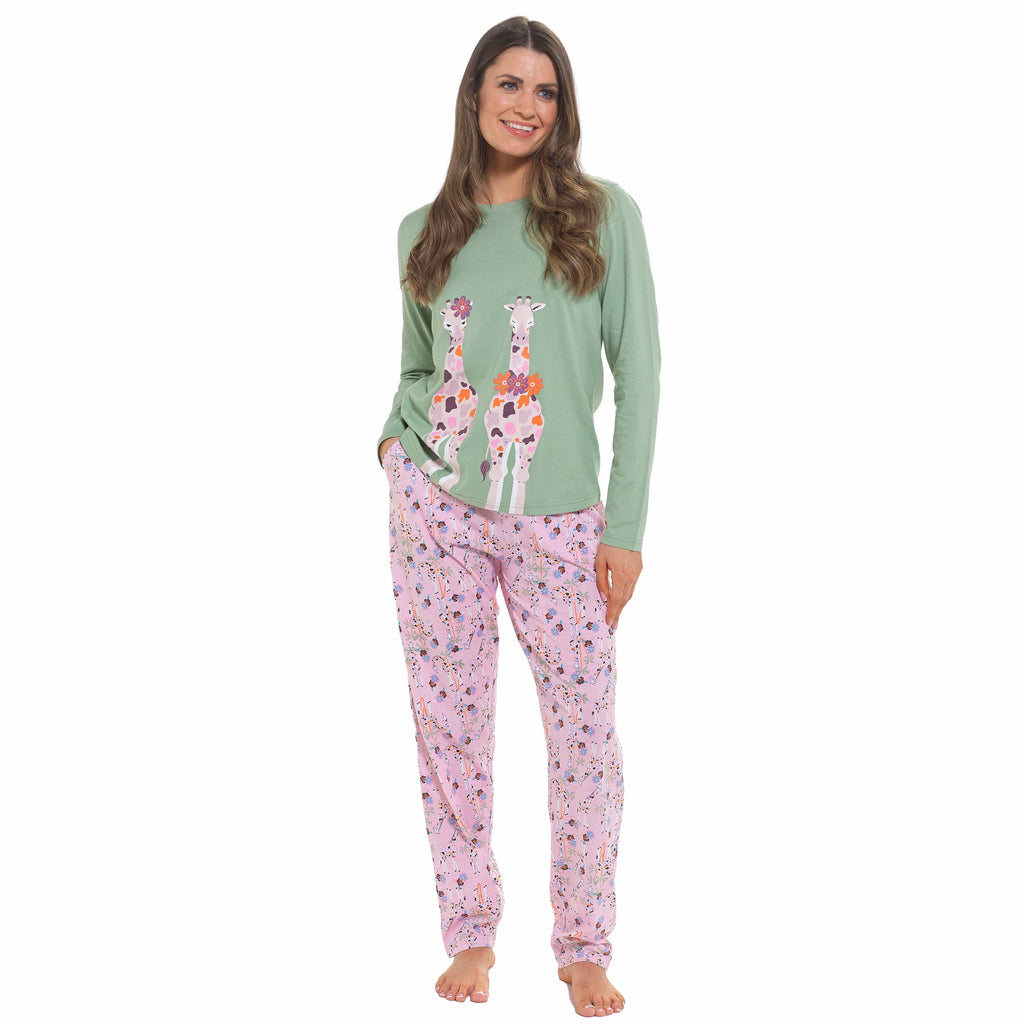 Daisy Dreamer Womens Giraffe Cotton Jersey Long Sleeve Pajama Set For Comfortable Soft Loungewear Sleepwear Summer Holiday