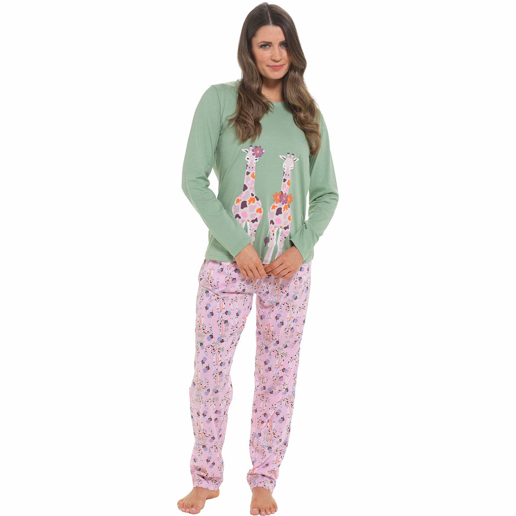 Daisy Dreamer Womens Giraffe Cotton Jersey Long Sleeve Pajama Set For Comfortable Soft Loungewear Sleepwear Summer Holiday