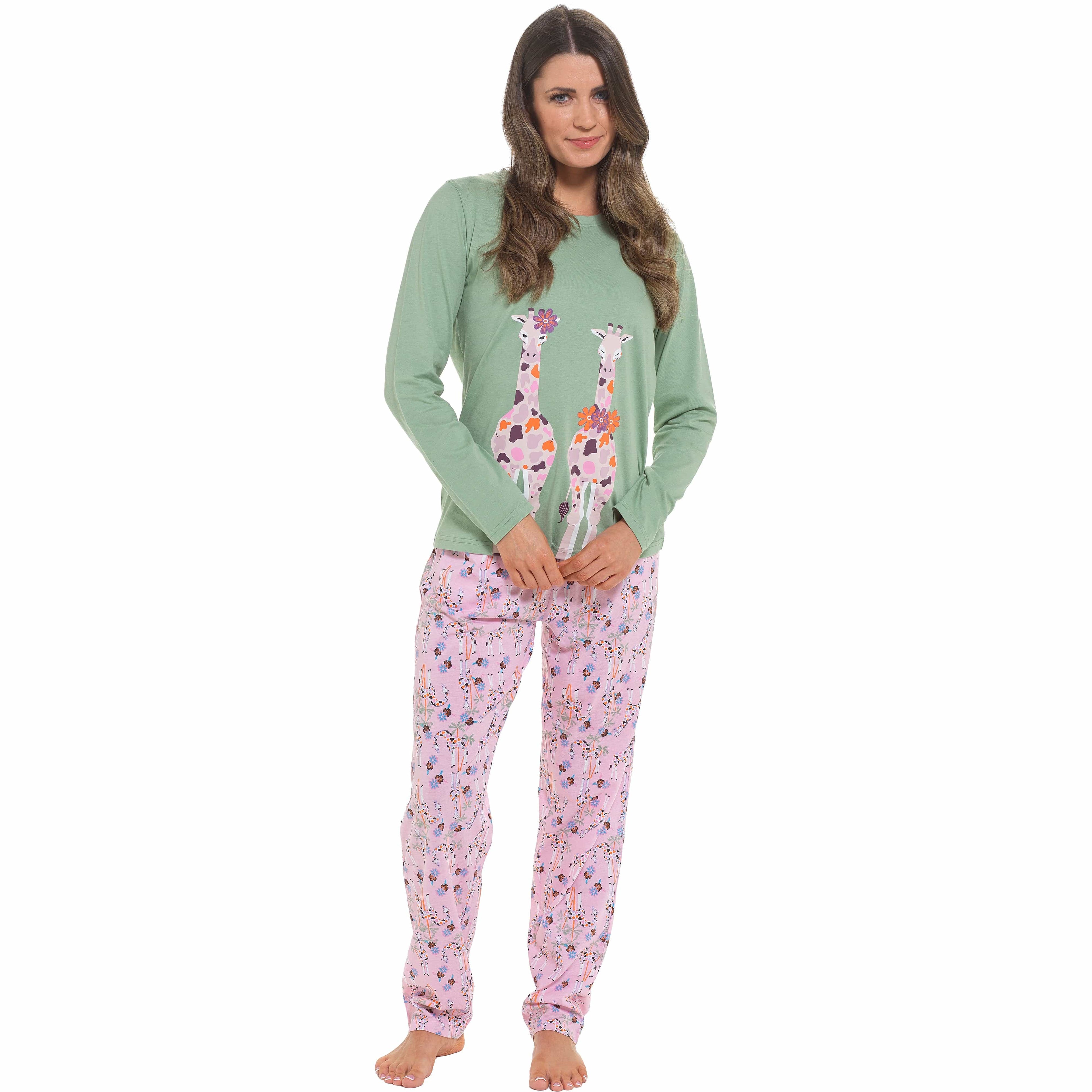 Daisy Dreamer Womens Giraffe Cotton Jersey Long Sleeve Pajama Set For Comfortable Soft Loungewear Sleepwear Summer Holiday