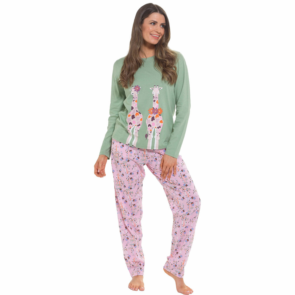 Daisy Dreamer Womens Giraffe Cotton Jersey Long Sleeve Pajama Set For Comfortable Soft Loungewear Sleepwear Summer Holiday