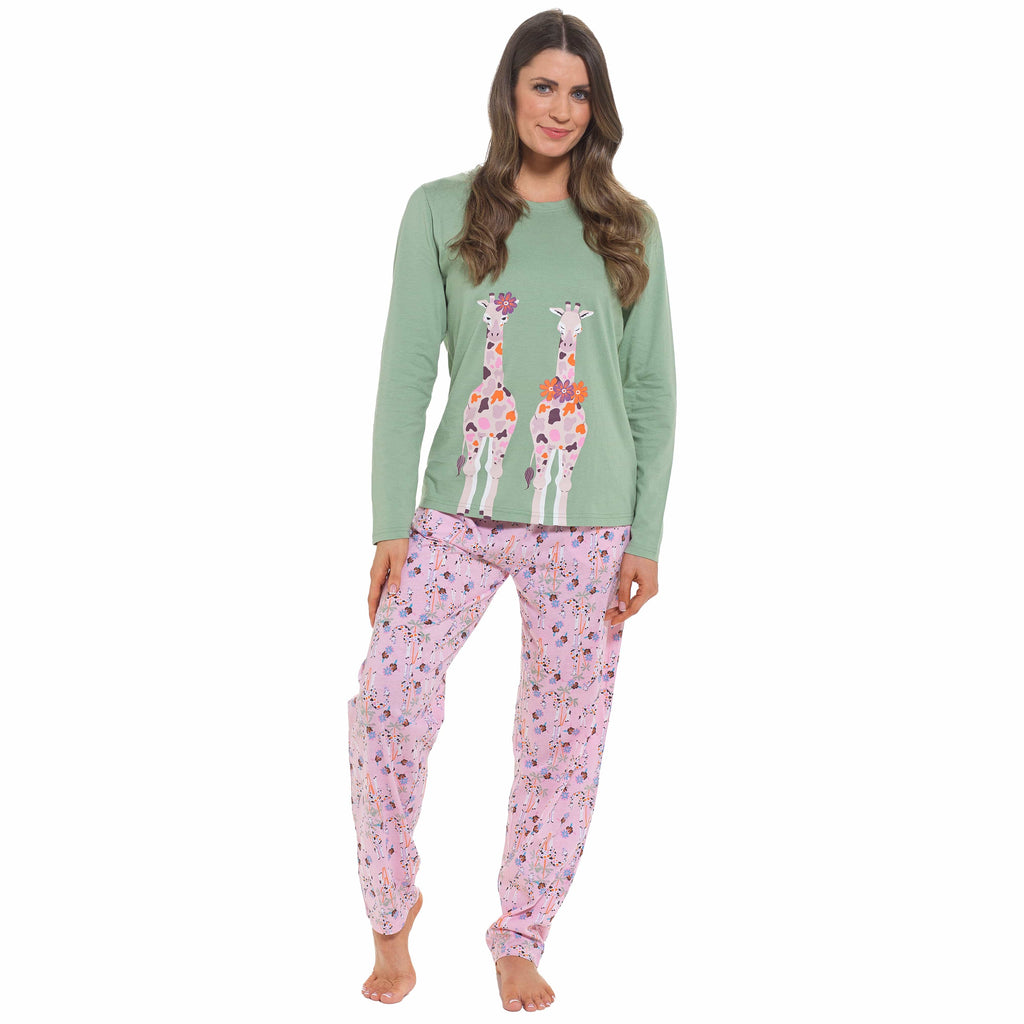 Daisy Dreamer Womens Giraffe Cotton Jersey Long Sleeve Pajama Set For Comfortable Soft Loungewear Sleepwear Summer Holiday