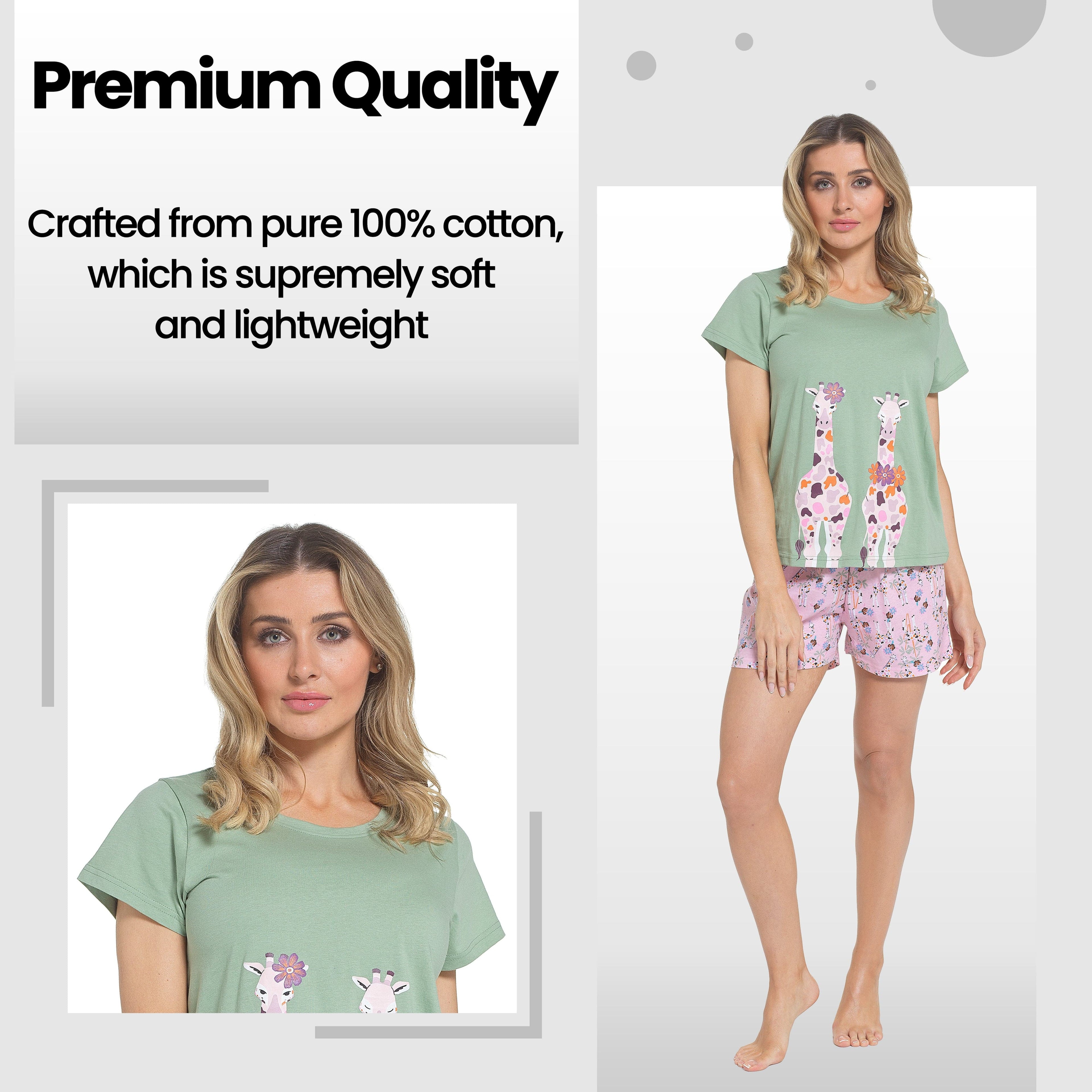 Daisy Dreamer Women's Giraffe Print Pyjama Set T Shirt And Shorts Soft Cotton Loungewear Breathable Lightweight For Summer Sleepwear