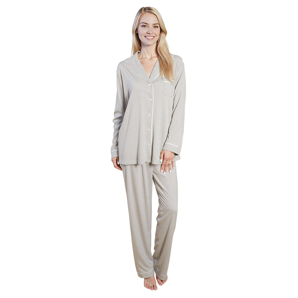 Daisy Dreamer Women's Grey Pyjama Set Soft Touch Long Sleeve Button Up Top and Bottoms Two Piece Nightwear With Relaxed Fit