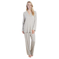 Daisy Dreamer Women's Grey Pyjama Set Soft Touch Long Sleeve Button Up Top and Bottoms Two Piece Nightwear With Relaxed Fit