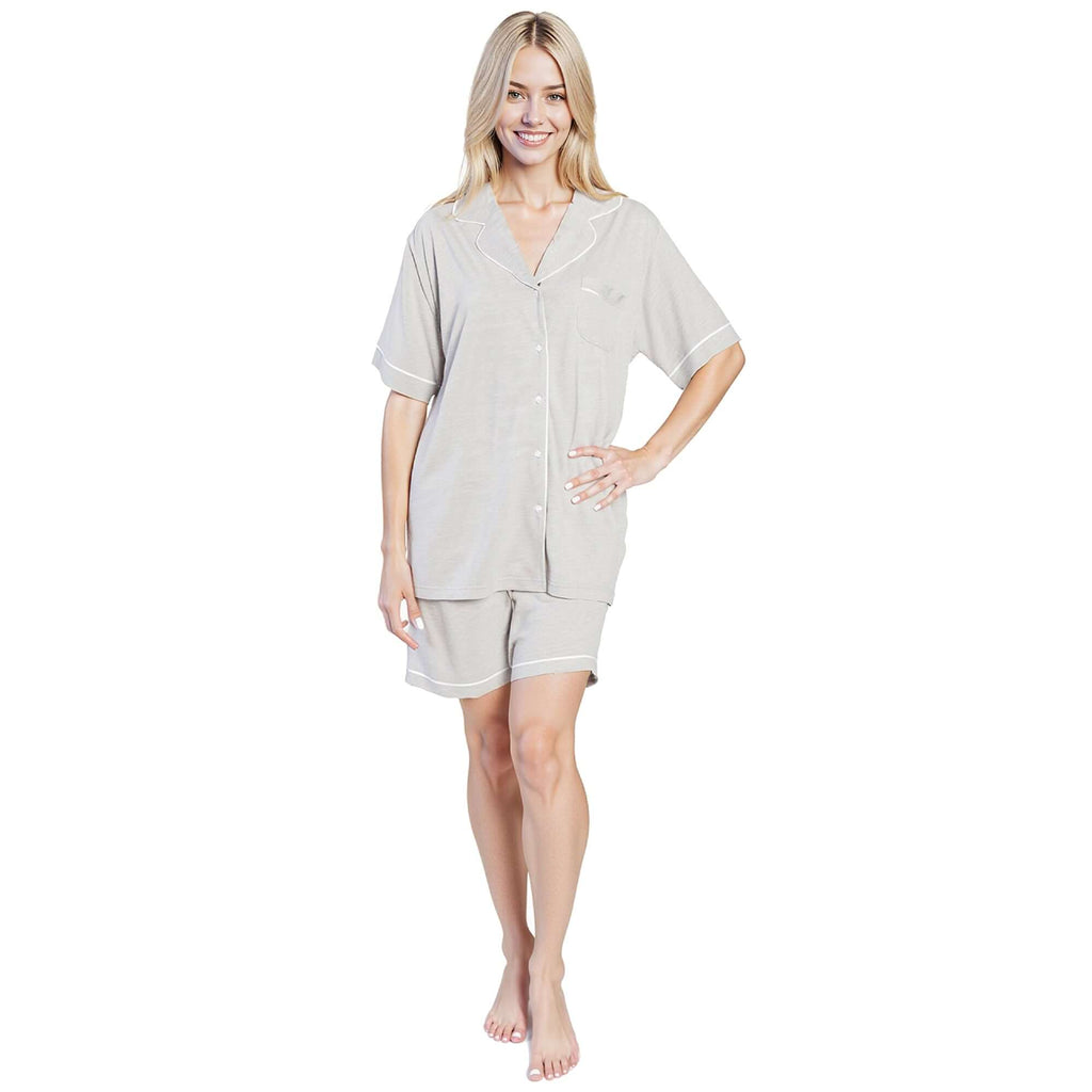 Daisy Dreamer Womens Grey Short Pyjama Set With Button Up Top And Pockets For Cozy Sleepwear And Relaxed Fit Comfort Everyday