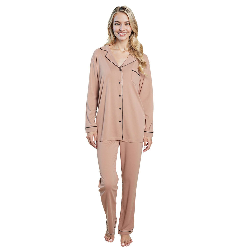 Daisy Dreamer Womens Natural Pyjama Set Soft Touch Fabric Long Sleeve Top And Bottoms Two Piece Nightwear For Comfortable Sleep