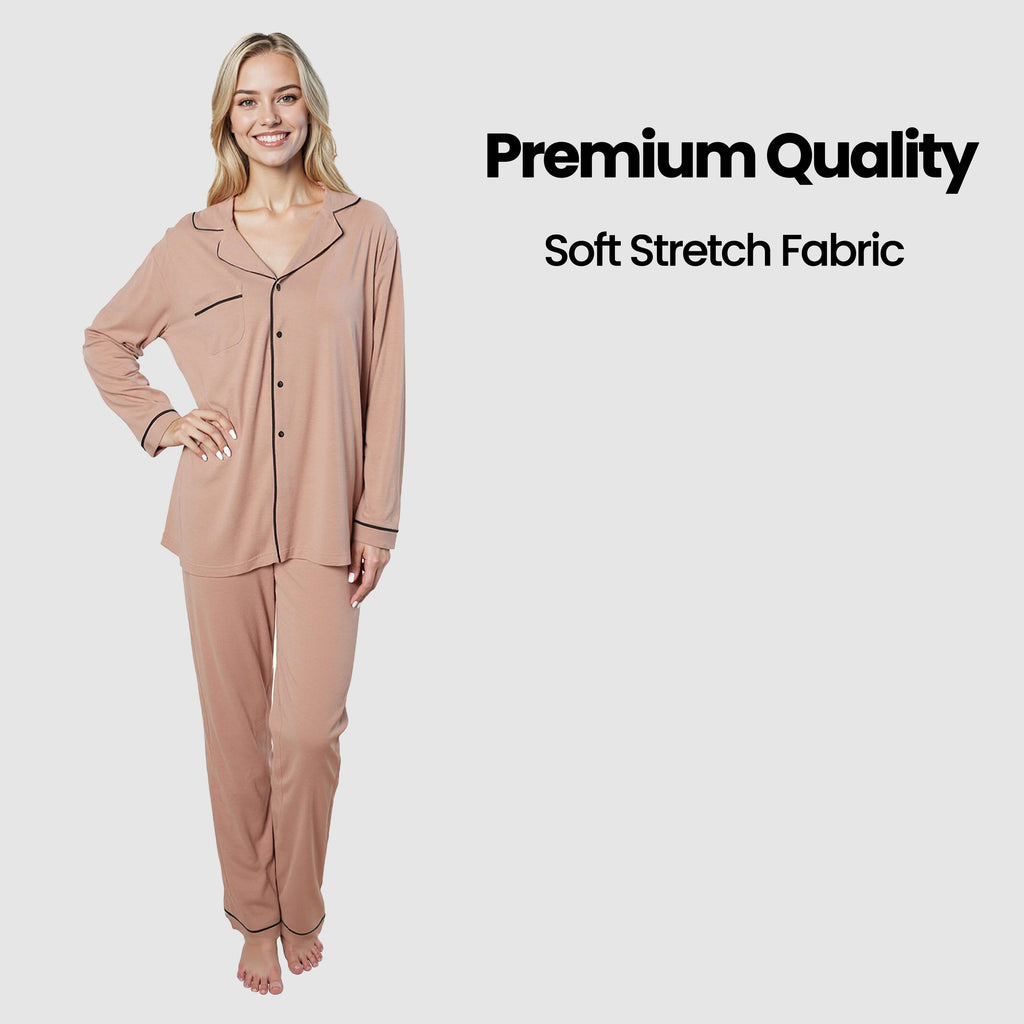 Daisy Dreamer Womens Natural Pyjama Set Soft Touch Fabric Long Sleeve Top And Bottoms Two Piece Nightwear For Comfortable Sleep