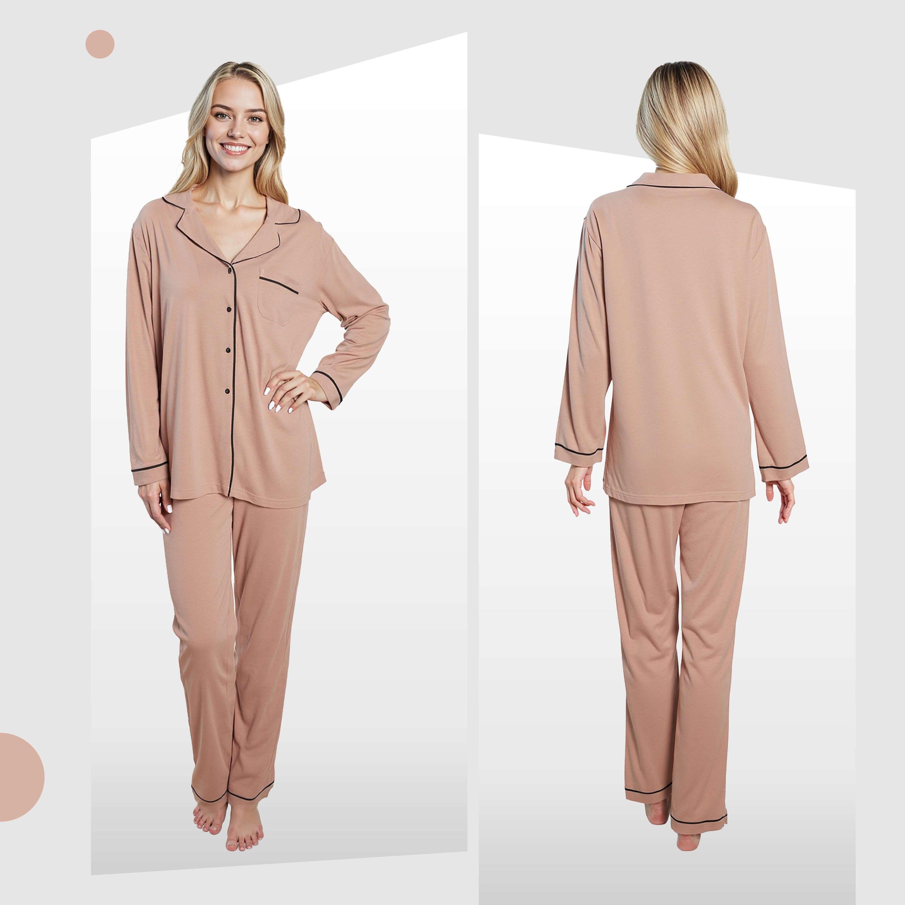 Daisy Dreamer Womens Natural Pyjama Set Soft Touch Fabric Long Sleeve Top And Bottoms Two Piece Nightwear For Comfortable Sleep