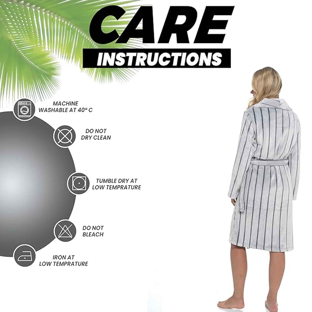 Daisy Dreamer Women's Ultra Soft Velvet Fleece Cozy Hooded Bathrobe With Shawl Collar Shadow Stripe Grey Charcoal All Sizes