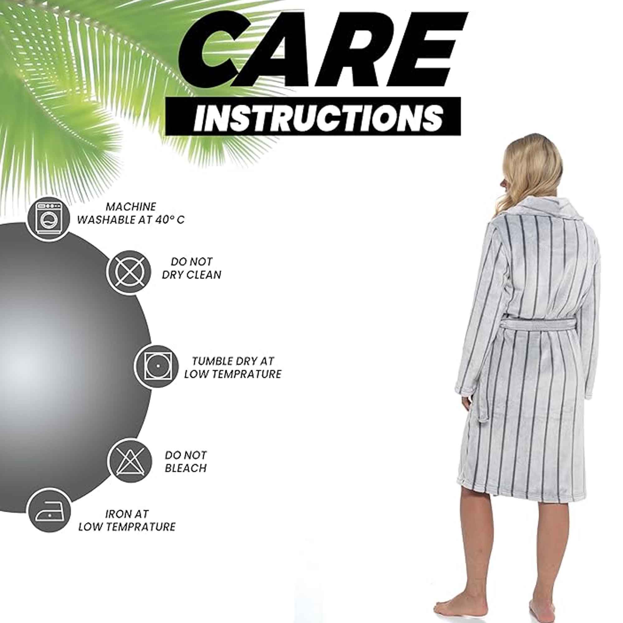 Daisy Dreamer Women's Ultra Soft Velvet Fleece Cozy Hooded Bathrobe With Shawl Collar Shadow Stripe Grey Charcoal All Sizes